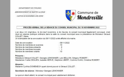 Procès-Verbal de la séance du Conseil Municipal du 19 Novembre 2022