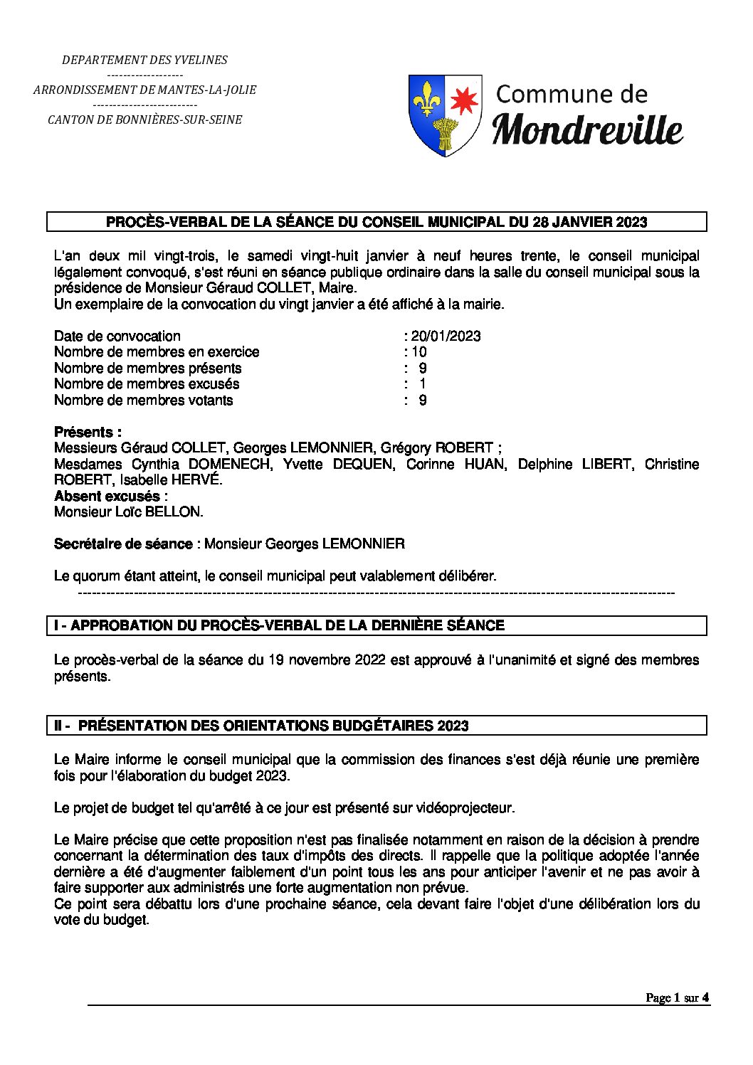 Procès-verbal de la séance du 28 janvier 2023