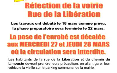 Rue de la Libération fermée à la circulation les 27 et 28 MARS