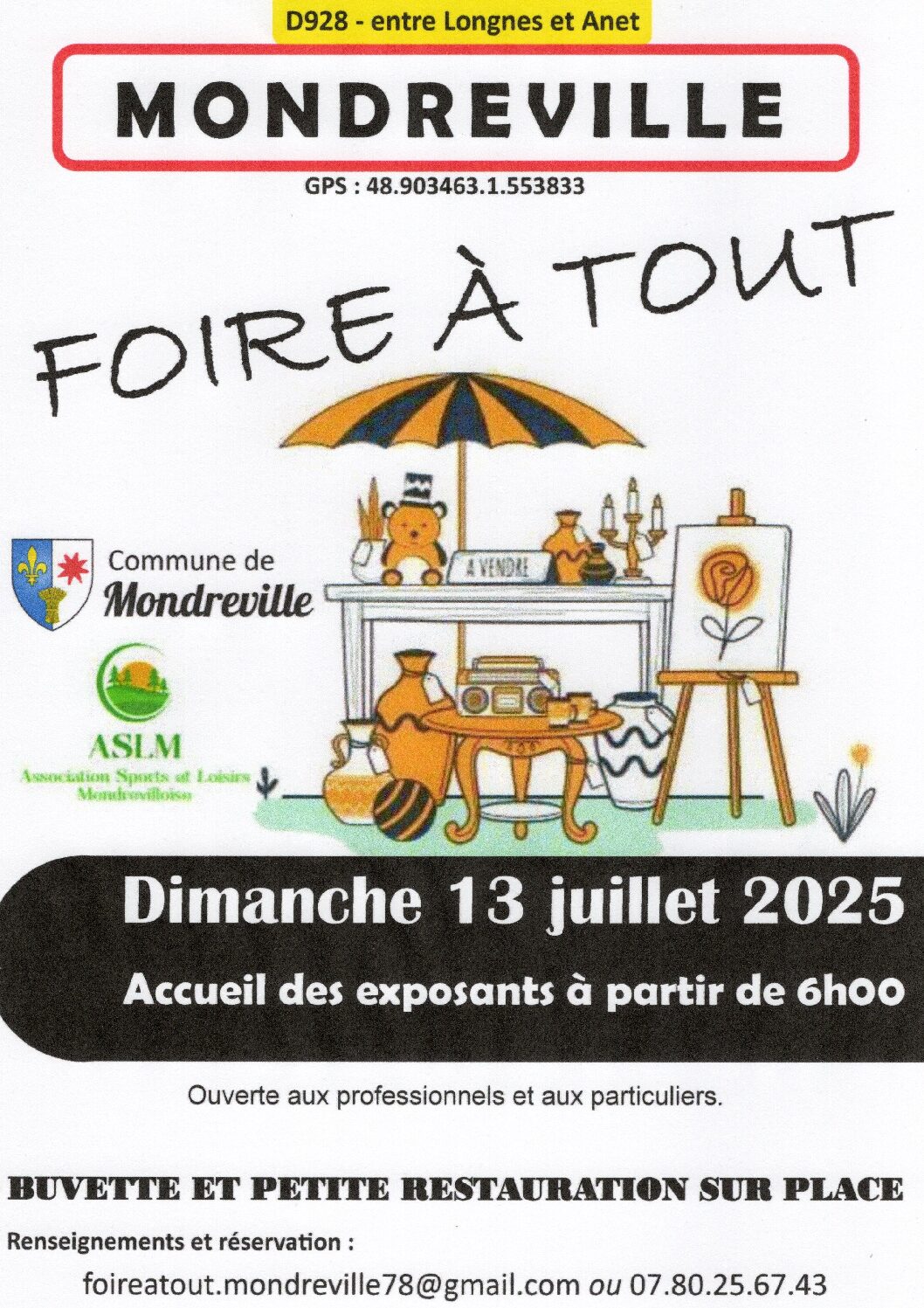 Dimanche 13 juillet 2025 : Foire à tout de Mondreville